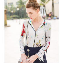 Primavera Impresso Charming Pattern Com Decote Em V Camisa Feminina